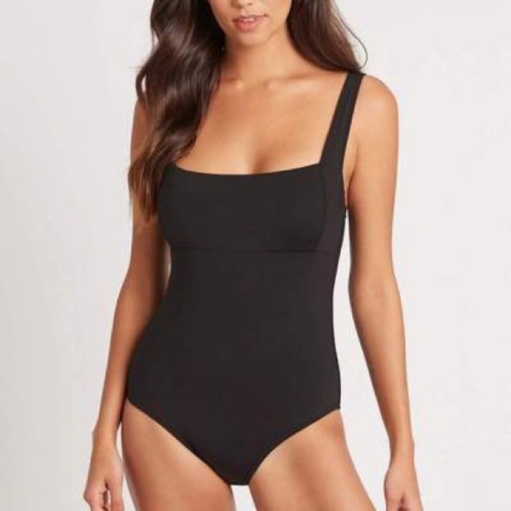 Sea level square neck black one piece swimsuit